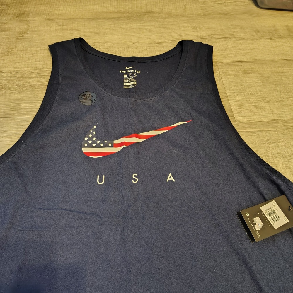 Nike Mens USA Dri-FIT Graphic Tank Top Navy Blue XXL AR4053-410